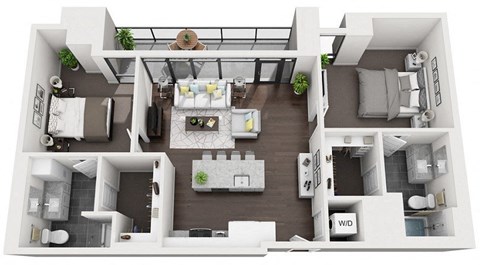 Floor plan for 2 beds, 2 baths, 1143 sqft